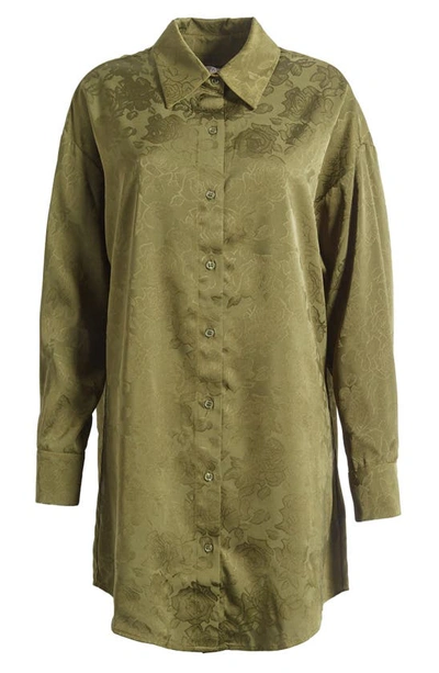 Shop Wayf Floral Jacquard Long Sleeve Shirtdress In Olive