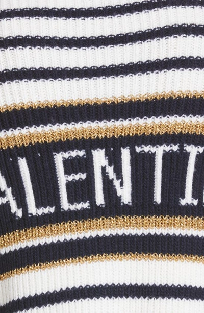 Shop Valentino Stripe Long Wrap Cardigan In Avorio/ Navy/ Oro