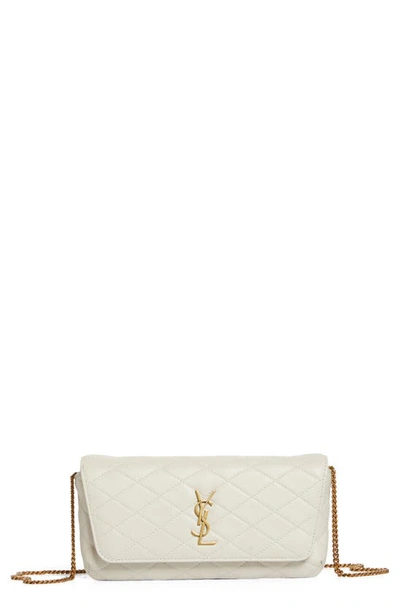 Shop Saint Laurent Gaby Quilted Leather Crossbody Phone Pouch In Blanc Vintage