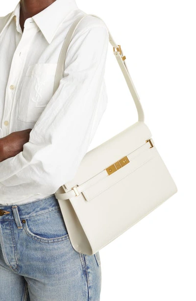 Shop Saint Laurent Medium Manhattan Shoulder Tote In Blanc Vintage