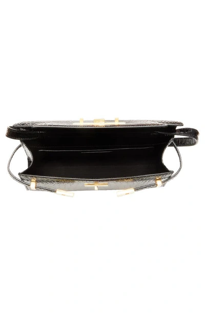 Saint Laurent Manhattan Small Croc-effect Patent-leather Shoulder Bag In Noir