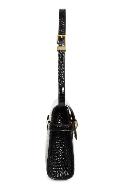 Shop Saint Laurent Small Manhattan Croc Embossed Shoulder Bag In Noir
