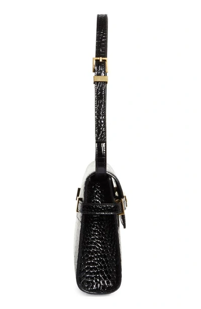 Saint Laurent Manhattan Small Croc-effect Patent-leather Shoulder Bag In Noir