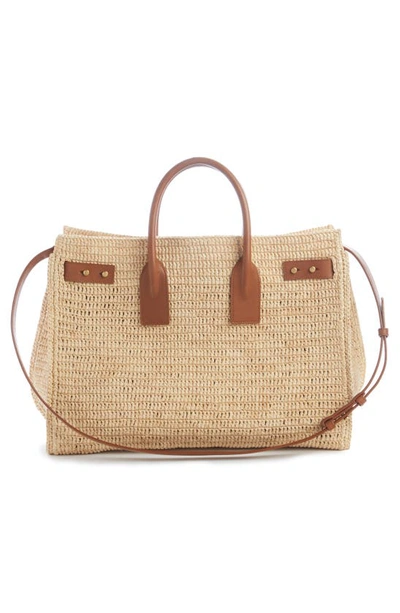 Shop Saint Laurent Medium Sac De Jour Raffia Top Handle Bag In Naturel/ Brick