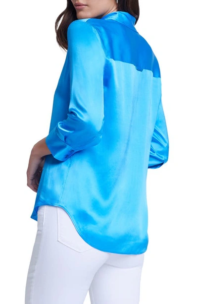 Shop L Agence Dani Silk Charmeuse Blouse In Neon Blue