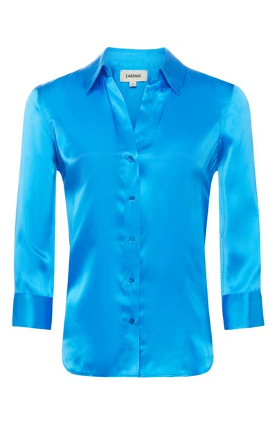 Shop L Agence Dani Silk Charmeuse Blouse In Neon Blue