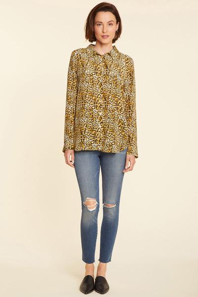 Shop Nydj Riley Silk Blouse In Contented Cat