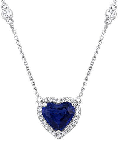 Shop Rina Limor 14k 2.48 Ct. Tw. Diamond & Blue Sapphire Heart Halo Necklace