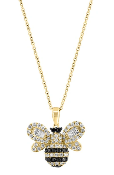 Effy 14k Yellow Gold White & Black Diamond Bee Pendant Necklace In Yellow