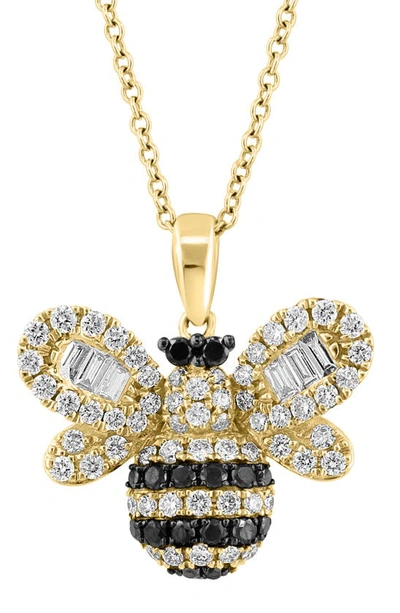 Effy 14k Yellow Gold White & Black Diamond Bee Pendant Necklace In Yellow