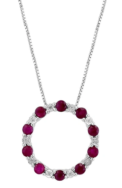 Effy Sterling Silver Emerald Diamond Open Circle Pendant Necklace In Silver