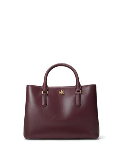 Shop Lauren Ralph Lauren Leather Small Marcy Satchel Woman Handbag Burgundy Size - Bovine Leather In Red