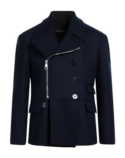 Shop Neil Barrett Man Coat Navy Blue Size 38 Wool, Polyamide, Polyester, Cotton, Lambskin