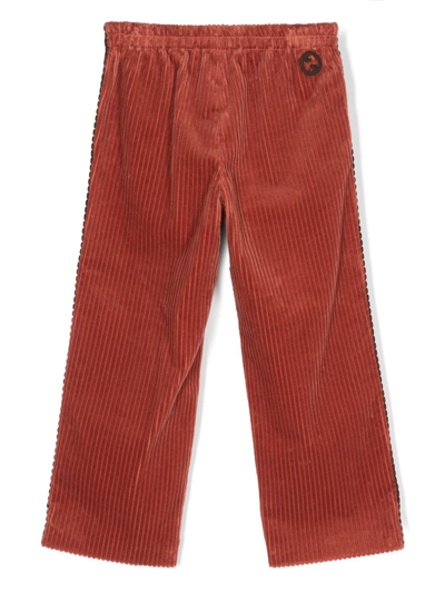 Gucci Logo-patch Corduroy Straight-leg Trousers In Red