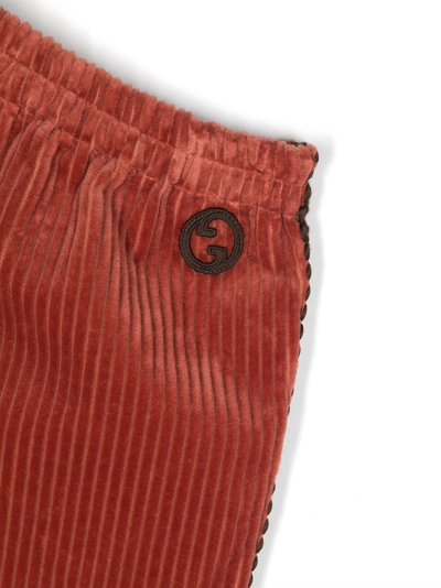 Gucci Logo-patch Corduroy Straight-leg Trousers In Red