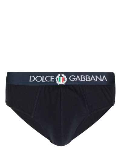 Shop Dolce & Gabbana Logo-waistband Jersey Briefs In Blue