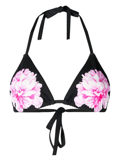 Shop Cynthia Rowley Floral-print Bikini Top In Black