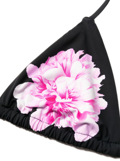Shop Cynthia Rowley Floral-print Bikini Top In Black
