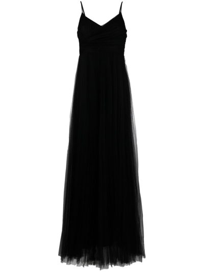 Shop Fabiana Filippi Pleated Tulle Maxi Dress In Black