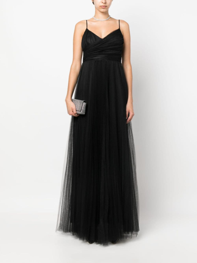 Shop Fabiana Filippi Pleated Tulle Maxi Dress In Black