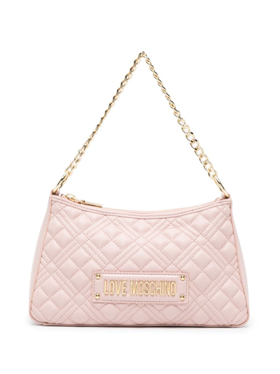 Shop Love Moschino Quilted Logo-plaque Tote Bag In Pink