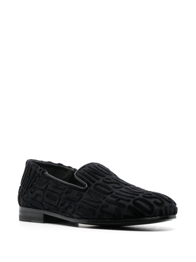 Shop Moschino Logo-pattern Print Loafers In Black