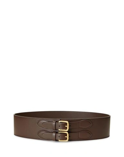 Shop Lauren Ralph Lauren Leather Wide Belt Woman Belt Dark Brown Size M Bovine Leather