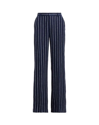 Shop Polo Ralph Lauren Striped Linen Wide-leg Pant Woman Pants Navy Blue Size 8 Linen