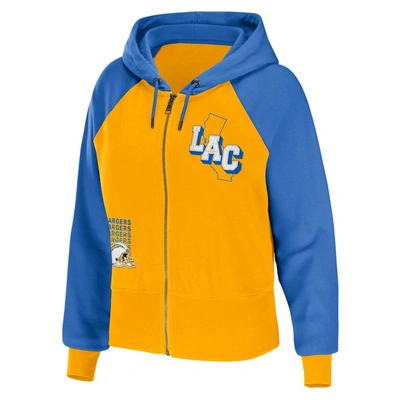 Shop Wear By Erin Andrews Gold Los Angeles Chargers Colorblock Lightweight Full-zip Hoodie In Navy