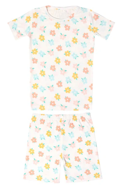 Shop Copper Pearl Daisy Fitted Two-piece Short Pajamas In Light/ Pastel Blue