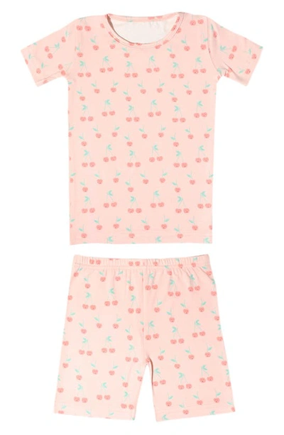 Shop Copper Pearl Kids' Cheery Cherry Fitted Two-piece Short Pajamas In Pink Overflow