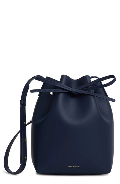 Shop Mansur Gavriel Mini Leather Bucket Bag In Blue