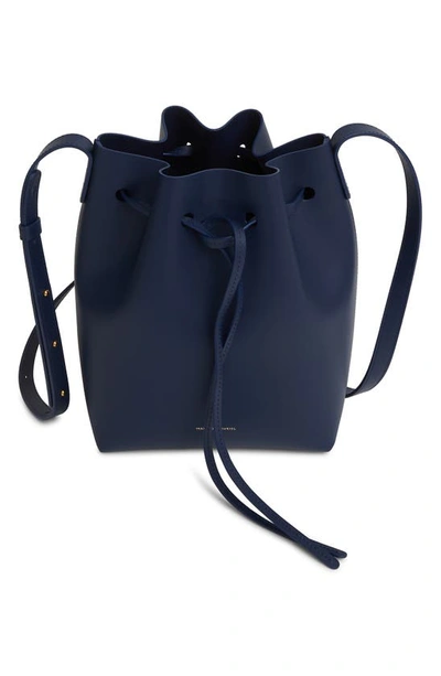 Shop Mansur Gavriel Mini Leather Bucket Bag In Blue