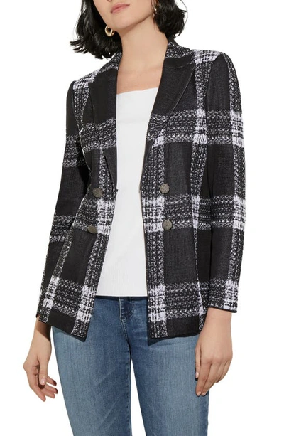 Misook Plaid Tailored Knit Blazer In Black/ White