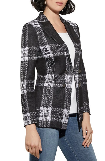 Misook Plaid Tailored Knit Blazer In Black/ White