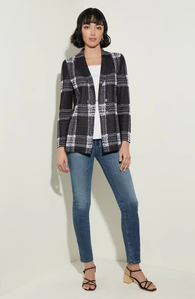 Misook Plaid Tailored Knit Blazer In Black/ White