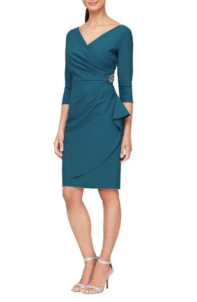 Shop Alex Evenings Embellished Ruched Sheath Cocktail Dress In Deep Teal