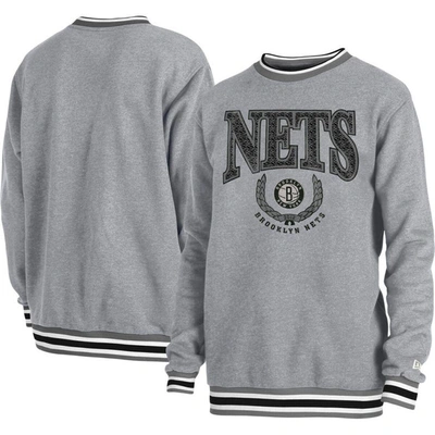 Shop New Era Unisex  Heather Gray Brooklyn Nets Vintage Throwback Crew Sweatshirt