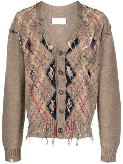 Shop Maison Margiela Patterned-intarsia Cardigan In Brown