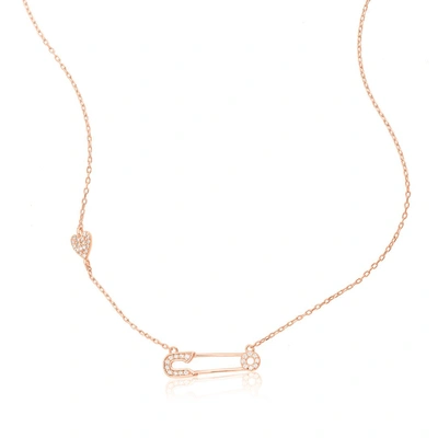 Shop Adornia Safety Pin Heart Necklace Rose Gold