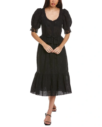 Shop Ulla Johnson Eyelet Midi Dress In Black