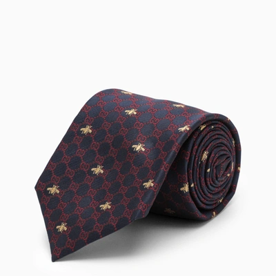 Shop Gucci Red/blue Silk Tie With Bees