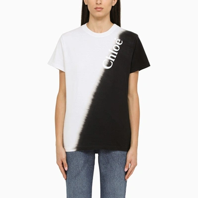 Shop Chloé | Two-tone T-shirt With Logo In Multicolor