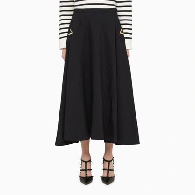 Shop Valentino | Black Wool Wide Skirt In Blue