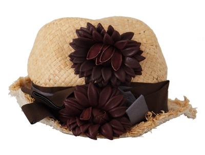 Shop Dolce & Gabbana Ribbon Floral Embellished Straw Women's Hat In Yellow