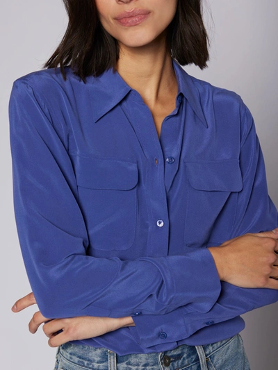 Shop Equipment Slim Signature Silk Shirt In Blue