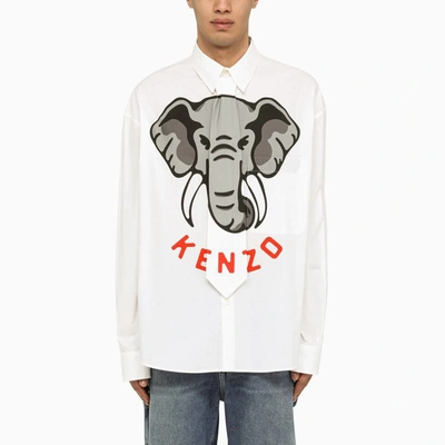 Shop Kenzo White Elephant Shirt With Tie In Multicolor