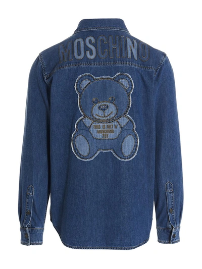 Shop Moschino Logo Embroidery Shirt In Blue