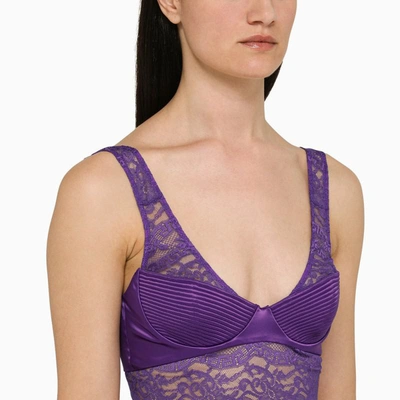 Shop Versace Bra With Lace In Purple