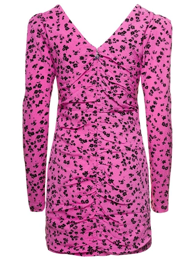 Rotate Birger Christensen Floral Button Front Long Sleeve Jacquard Minidress In Pink